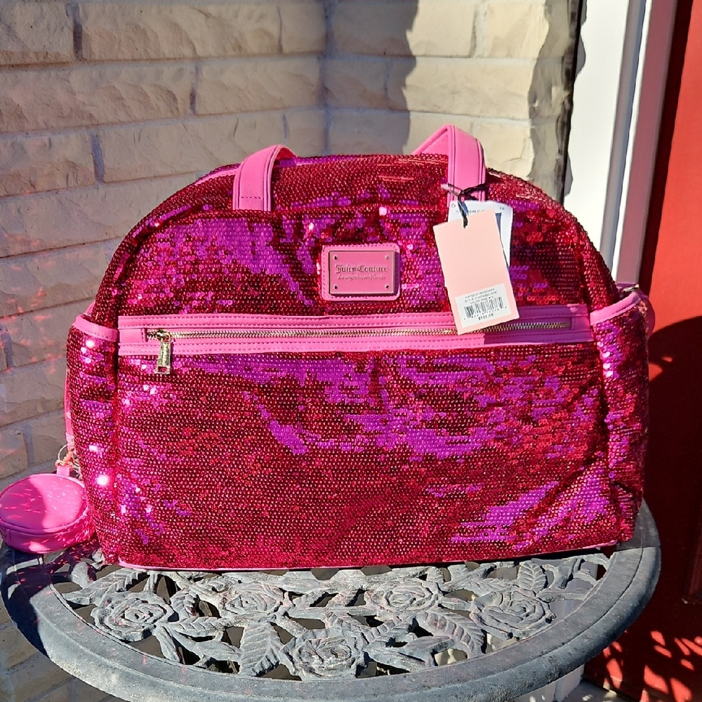 Stunning Juicy Couture Pink Sequin Travel Duffle Bag Weekender